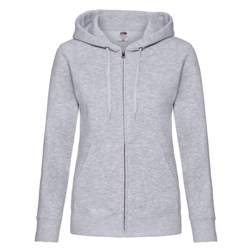 Veste  capuche en mlange coton-polyester gris chin pour femme avec fermeture clair et poches.