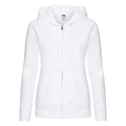 Veste  capuche blanche en mlange de coton avec fermeture clair intgrale et poches.