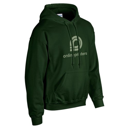 Sweat  capuche vert fonc en coton-polyester avec cordon de serrage et poche kangourou.
