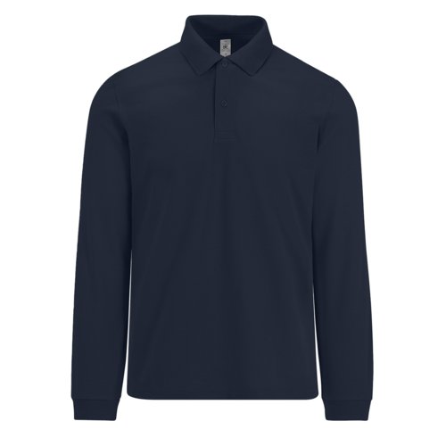 Polo en coton bleu marine avec manches longues et patte boutonne.