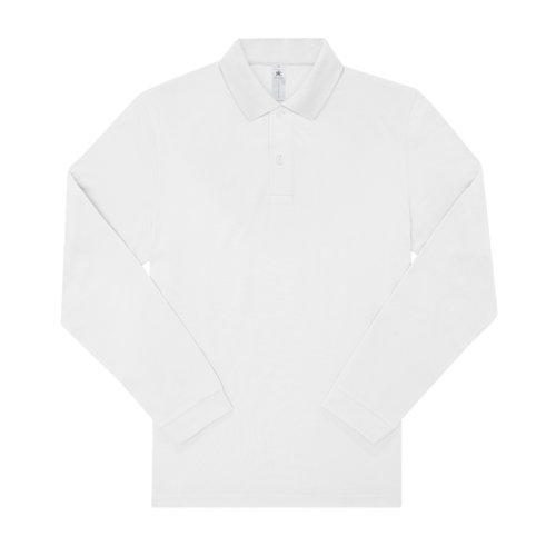 Polo blanc en coton avec manches longues et patte boutonne.