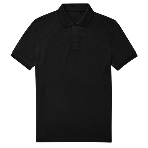 Polo noir en polyester recycl et coton avec courte patte boutonne.