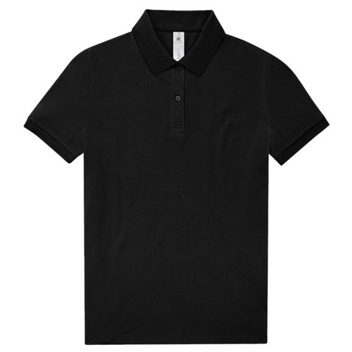 Polo en coton noir pour femme avec une courte patte de boutonnage.