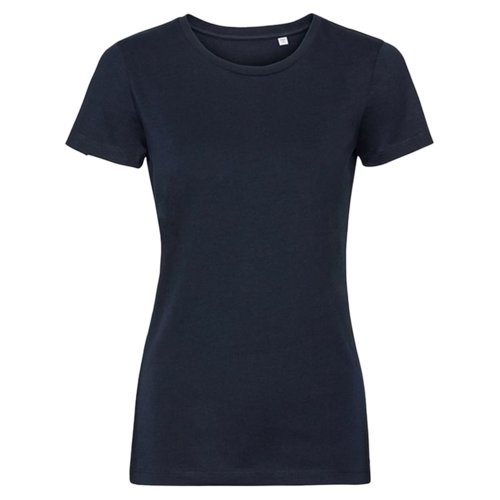 T-shirt en coton bleu marine pour femmes avec manches courtes.