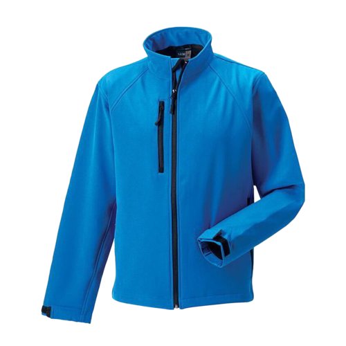 Veste softshell bleu azur en polyester et lasthanne pour hommes.