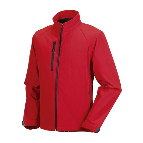 Veste softshell rouge en polyester et lasthanne pour homme avec poches zippes.