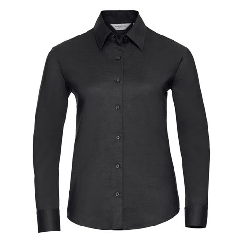 Blouse Oxford noire en coton mlang  manches longues.