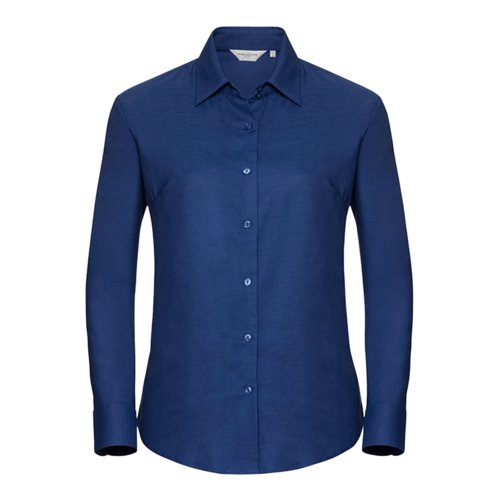 Blouse bleue en mlange de coton  manches longues.