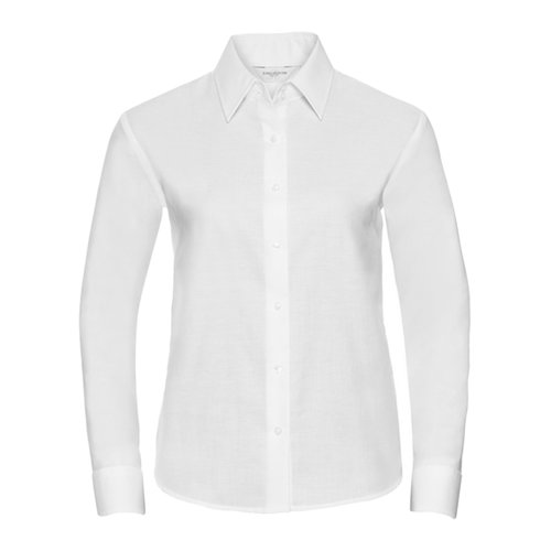 Chemisier blanc en mlange de coton avec manches longues et patte boutonne.