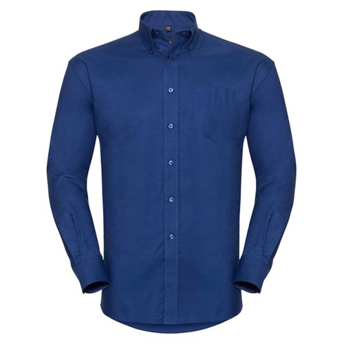 Chemise bleue en coton-polyester pour hommes avec manches longues.