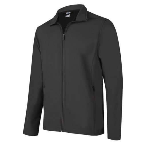 Veste softshell noire en polyester et lasthanne avec fermeture clair.
