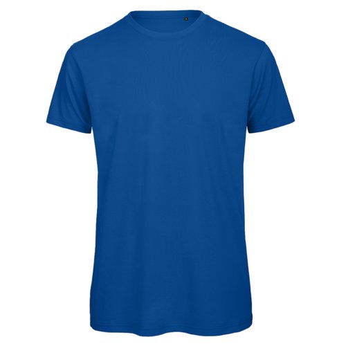 T-shirt bleu roi en coton biologique avec manches courtes.