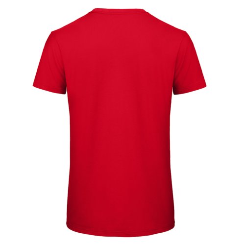 T-shirt rouge en coton bio pour hommes avec manches courtes.