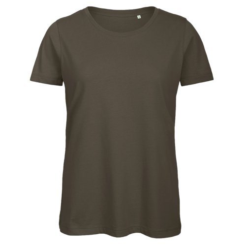 T-shirt kaki en coton pour femme avec col rond.