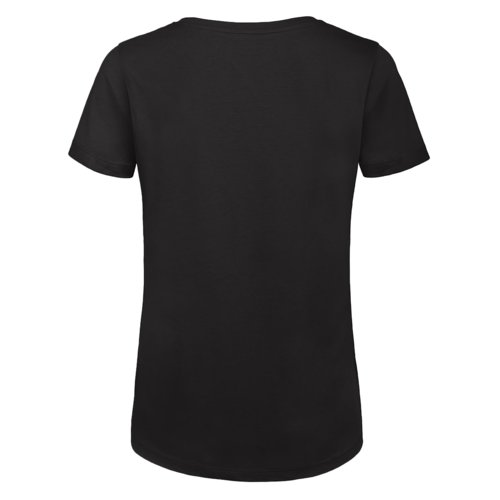 T-shirt noir pour femmes en coton biologique avec manches courtes.