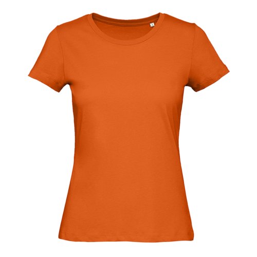 T-shirt orange pour femmes en coton bio avec manches courtes.