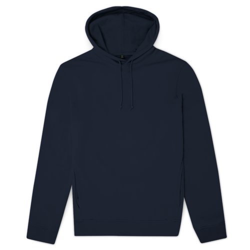 Sweat  capuche bleu marine en mlange de coton avec capuche et cordon de serrage.