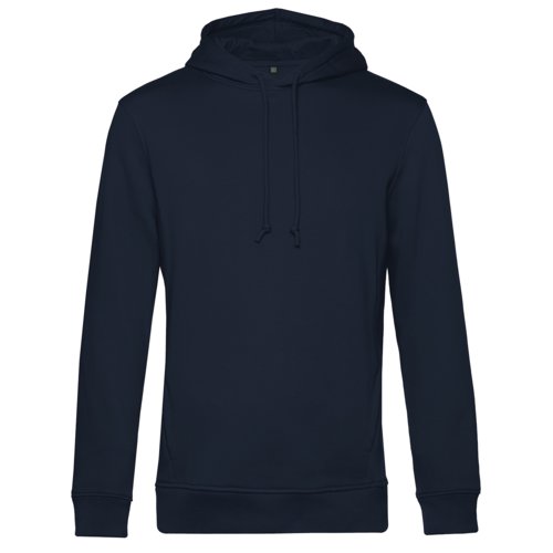 Sweat  capuche bleu marine en mlange coton bio-polyester avec capuche et cordon de serrage.