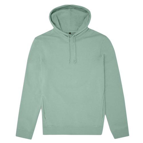 Sweat  capuche vert menthe en mlange coton bio-polyester avec cordon de serrage.