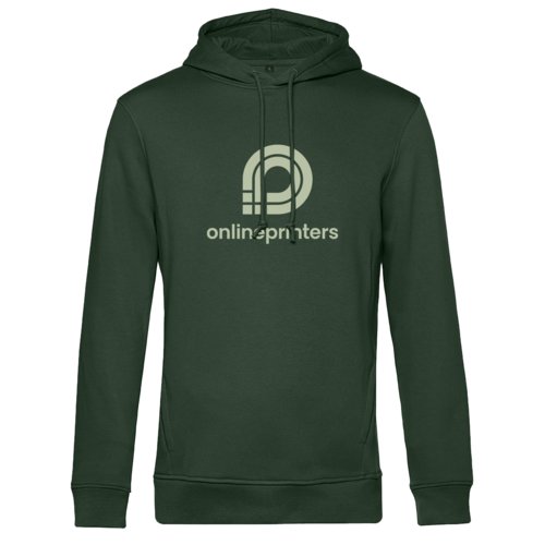 Sweat  capuche en tissu vert fonc pour hommes avec capuche et cordon de serrage.