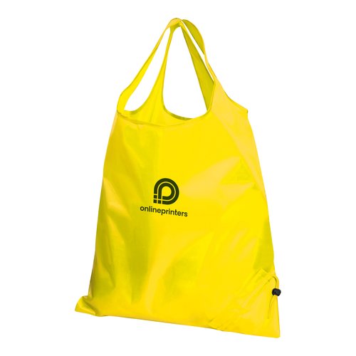 Sac transformable jaune avec cordon de serrage.
