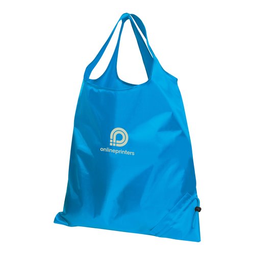 Sac transformable en tissu bleu clair avec cordon de serrage.