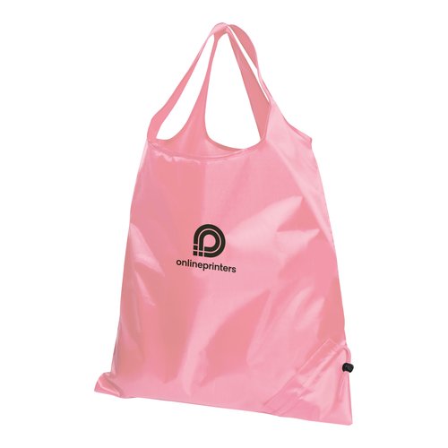 Sac rose en tissu lger avec cordon de serrage.