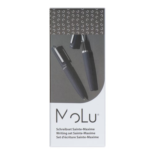 Ensemble d'�criture bleu fonc� avec stylo � bille et stylo roller.