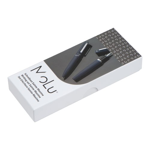 Ensemble d'criture bleu fonc avec stylo  bille et stylo plume dans un tui.