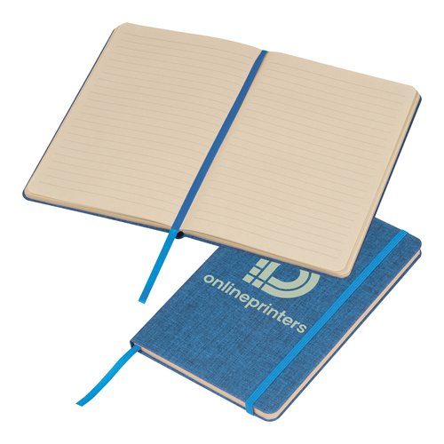 Carnet bleu avec fermeture lastique et marque-page ruban.