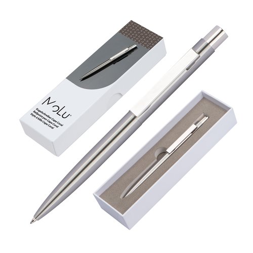 Stylo à bille en acier inoxydable gris argenté avec clip.