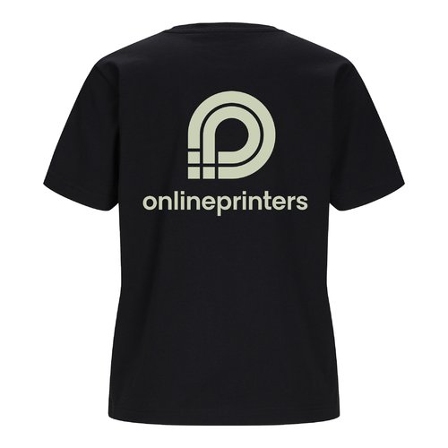 T-shirt noir pour femmes en coton biologique avec manches courtes.