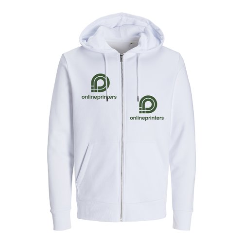 Veste de surv�tement blanche en coton et polyester recycl� avec capuche et fermeture �clair.