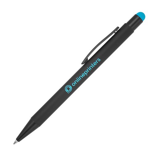 Stylo  bille turquoise en mtal avec fonction tactile et clip.