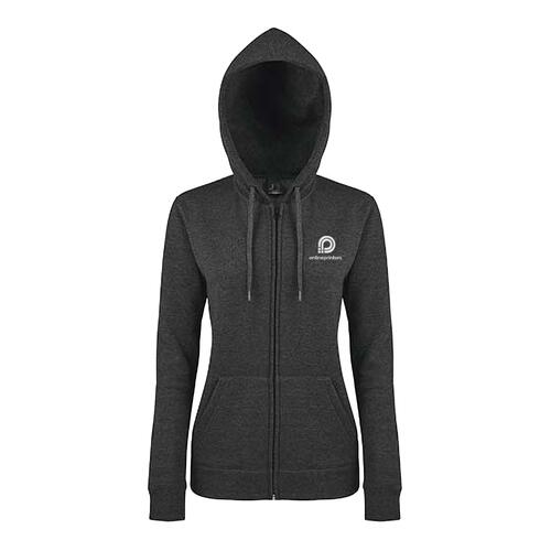 Veste sweat � capuche pour femme avec fermeture �clair int�grale et poches.