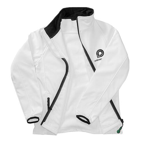 Veste softshell blanche en polyester pour hommes avec fermeture �clair.