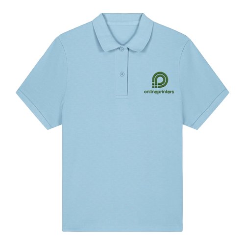 Polo bleu ciel pour femme en coton bio avec courte patte de boutonnage.