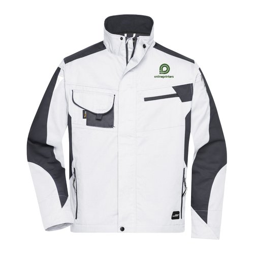 Veste de travail bicolore en polyester-coton de conception unisexe avec poches.