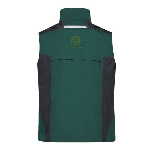 Gilet de travail vert fonc en mlange polyester-coton, unisexe.