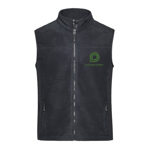 Gilet en polaire polyester gris fonc/noir avec fermeture clair intgrale et poches latrales.