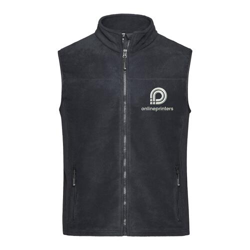 Gilet en polaire polyester gris fonc�/noir avec fermeture �clair int�grale et poches lat�rales.