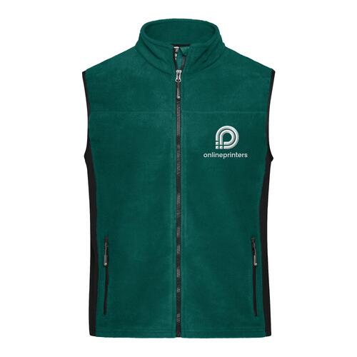 Gilet en polaire polyester vert fonc� avec fermeture �clair int�grale et poches lat�rales.
