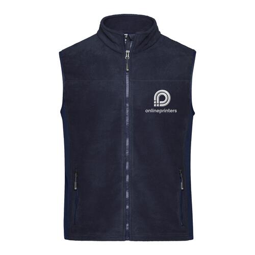 Veste polaire en polyester bleu marine avec fermeture �clair int�grale et poches lat�rales.