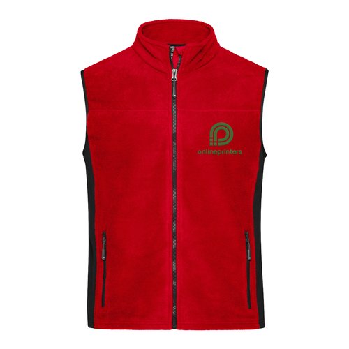 Veste polaire rouge en polyester avec fermeture clair intgrale et poches latrales.