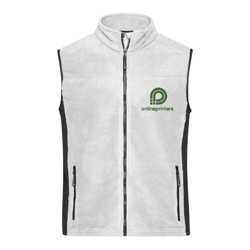 Veste polaire blanche en polyester pour hommes avec fermeture clair intgrale et poches latrales.