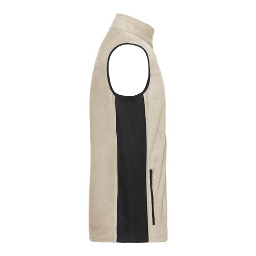 Veste sans manches en polaire polyester beige/noir avec poche zippe.