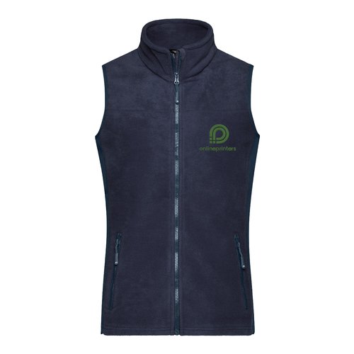 Gilet en polaire polyester bleu marine avec fermeture clair intgrale et poches latrales.