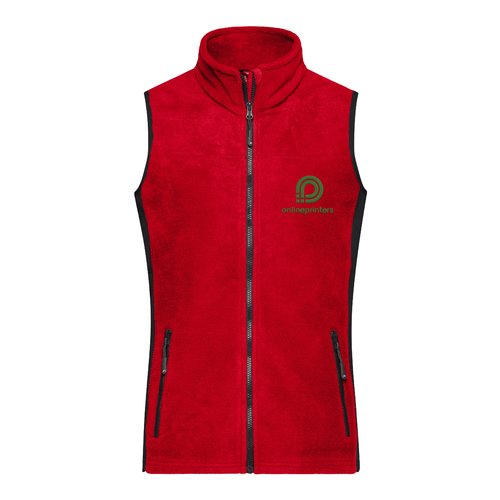 Gilet polaire rouge en polyester pour femmes avec fermeture clair intgrale.
