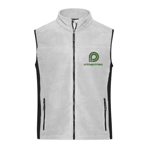Veste polaire en polyester blanc/gris avec fermeture clair et poches latrales pour femmes.