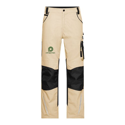Pantalon de travail beige/noir en mlange polyester-coton avec poches.